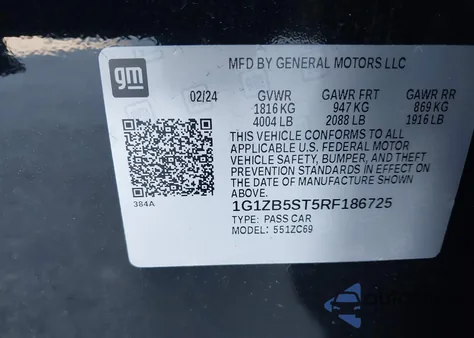 2024 Chevrolet Malibu Fwd Ls z USA, uszkodzony, nr VIN 1G1ZB5ST5RF186725